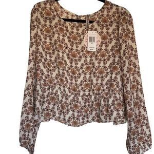Ladies Blouse Shirt  2X NEW Boho Brown Floral Peasant Festival Ruffles